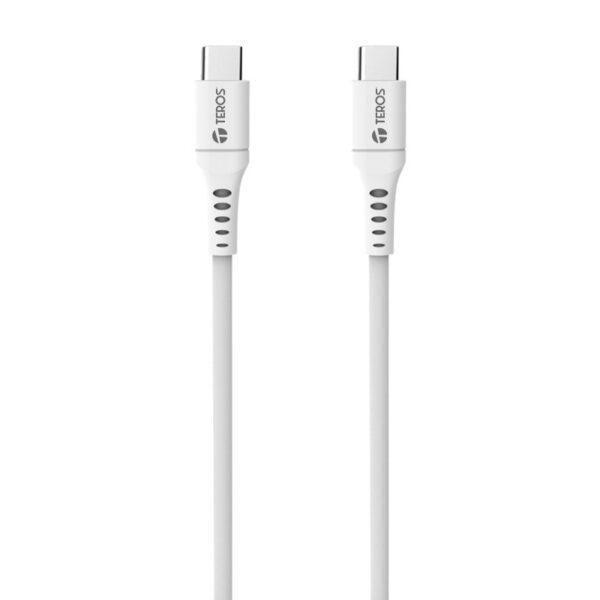 cable usb teros te-70208w, tipo c - tipo c, 5a, 100w max, blanco